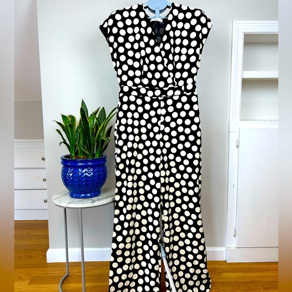 MANGO Polka Dot Print Wide Leg Sleeveless Jumpsuit - Picture 6 of 14